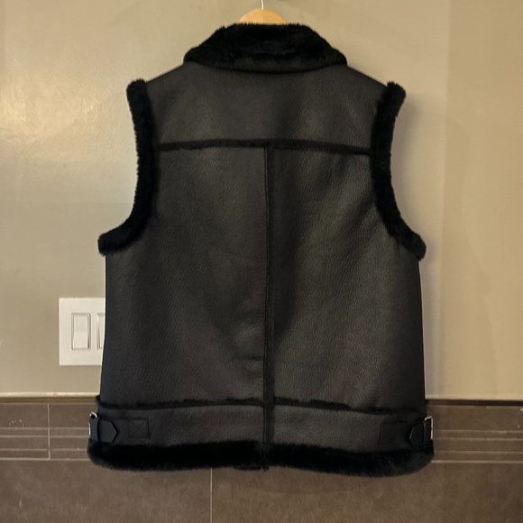 House Of Harlow 1960 Moto Faux Fur + Faux Leather Vest (Black) - Picture 9 of 16